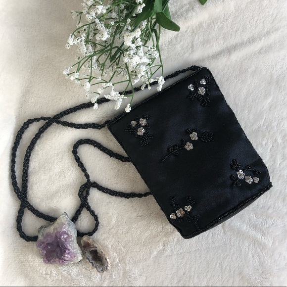 2/$20 | Vintage black satin beaded crossbody bag - Picture 3 of 10